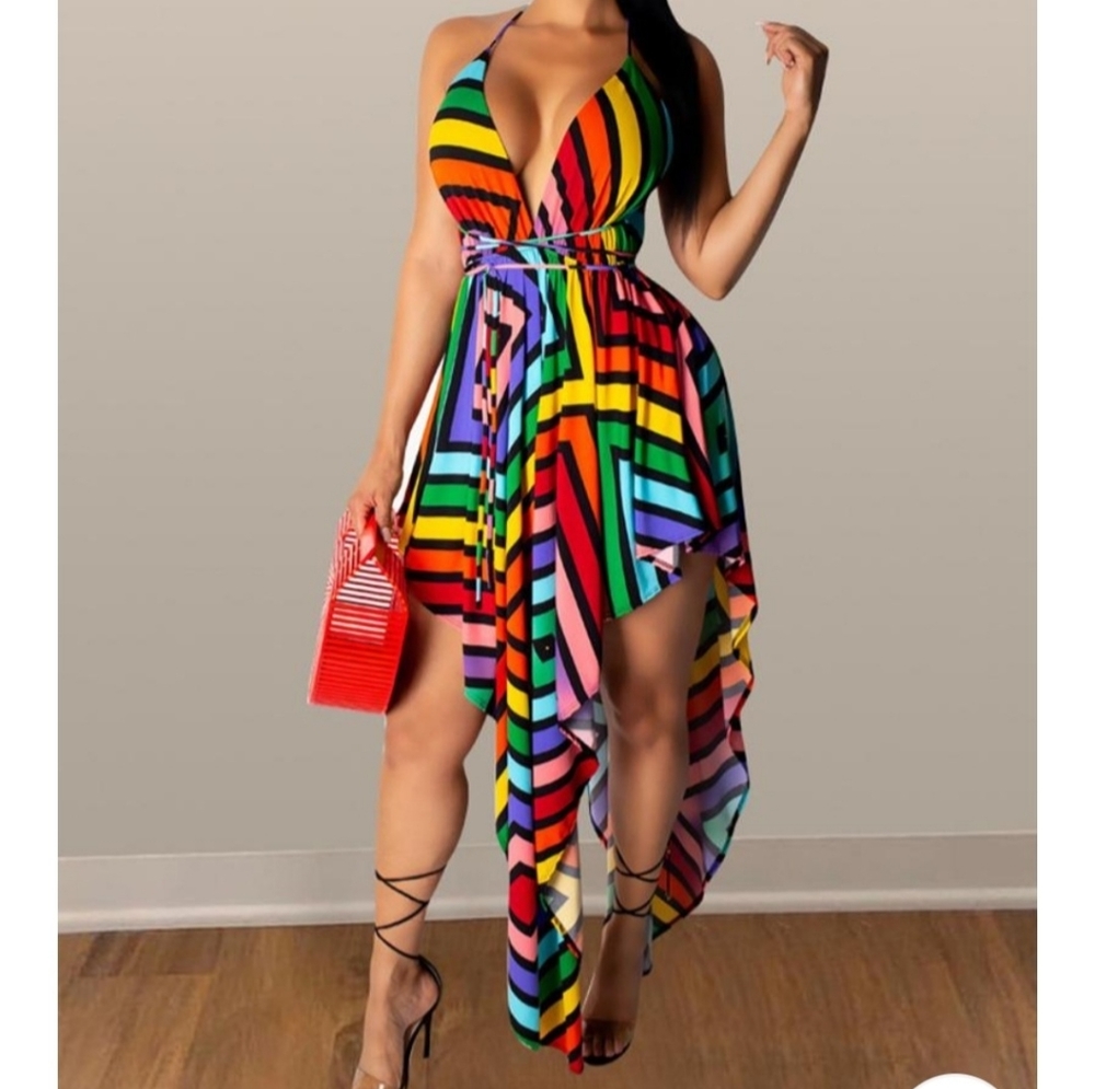 🏆HP🏆V-Neck Halter Backless Irregular Hem Dress
